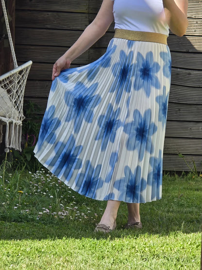 Jupe Plissée "Azur" – Imprimé Floral Artisanal & Viscose de Prestige Italienne