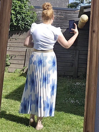 Jupe Plissée "Azur" – Imprimé Floral Artisanal & Viscose de Prestige Italienne