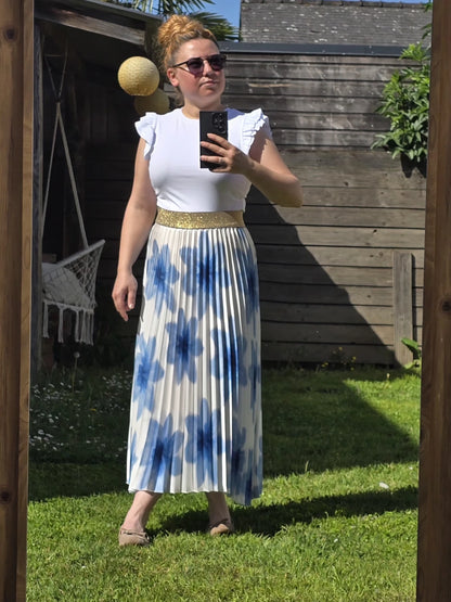 Jupe Plissée "Azur" – Imprimé Floral Artisanal & Viscose de Prestige Italienne