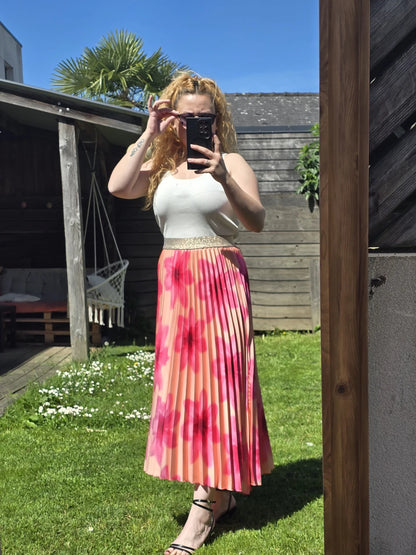 Jupe Plissée "Soleil" – Imprimé Floral & Soie de Viscose Italienne